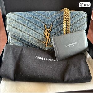 ISO Yves Saint Laurent Denim Chevron Wallet with Gold Logo